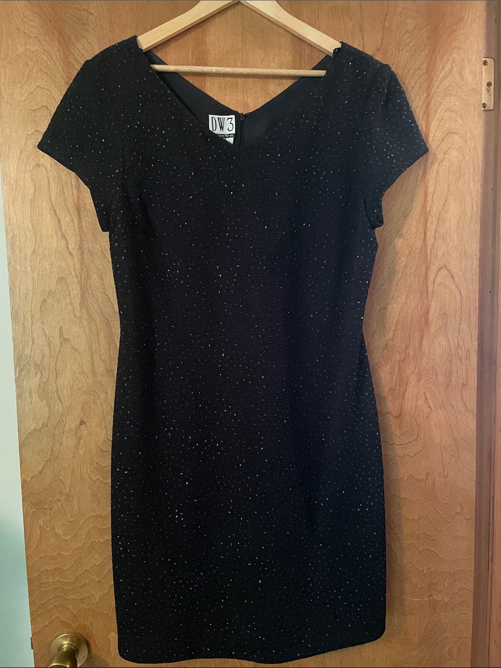 DW3 Vintage Black Sparkle Cap-Sleeve Mini Dress, 16